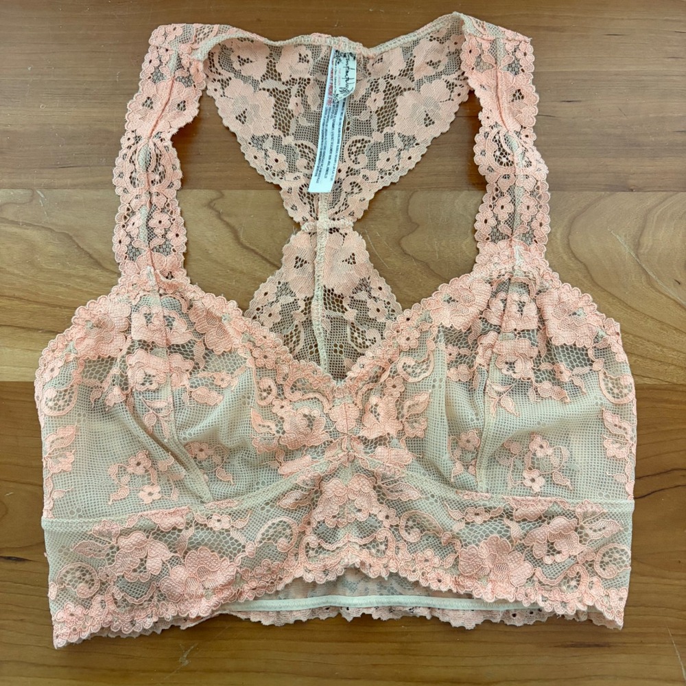 Free People Intimately Adella Bralette Peach Coral Lace Racerback XS
